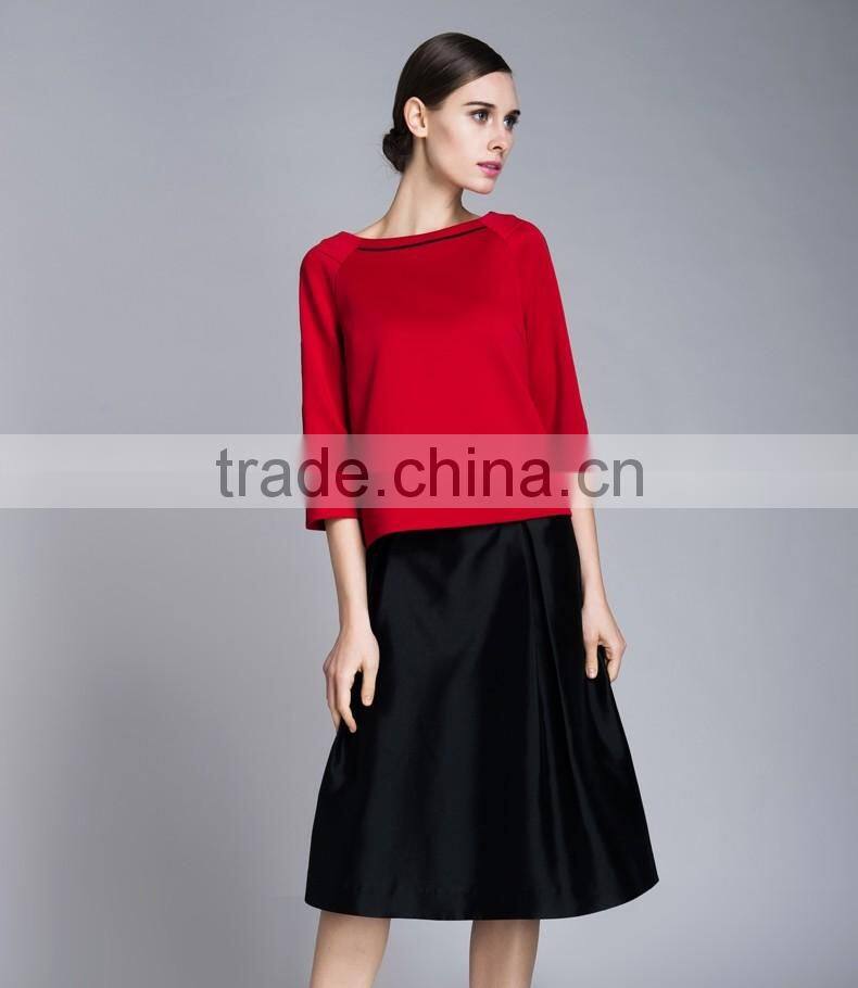 Spring-Summer Season Ladies Three-Quarter Length Sleeve Boat Neck Casual Shirt