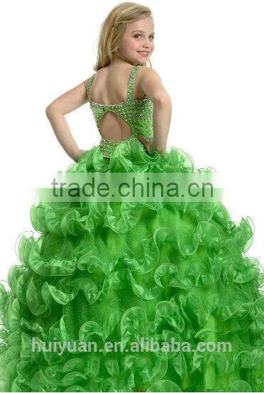 new green beaded off shoulder girls' gown
