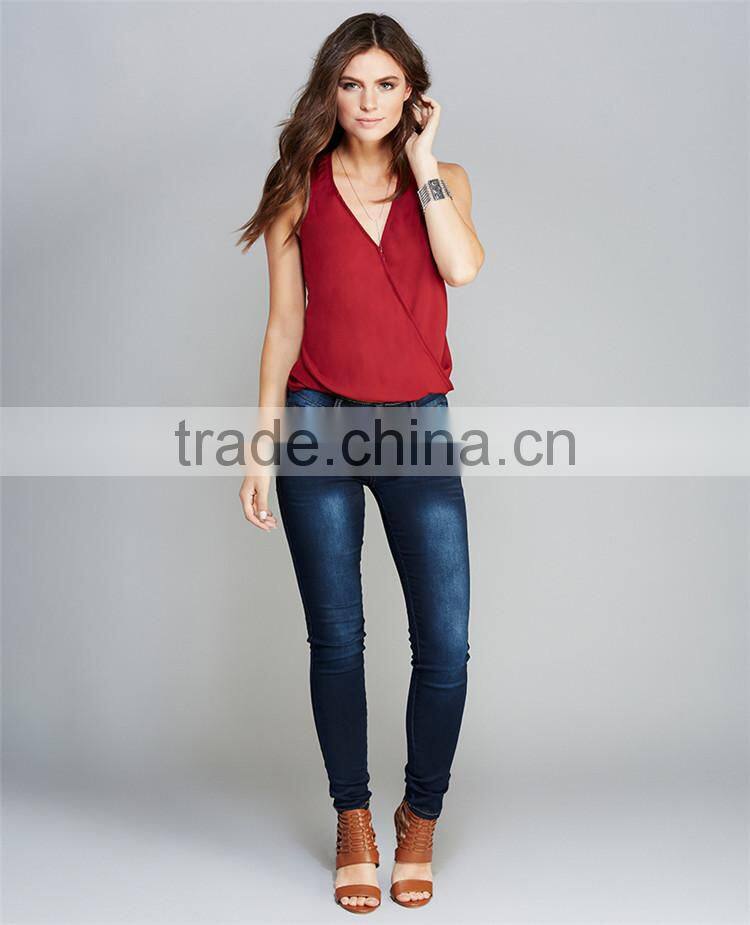 Chiffon red deep v neck T back vest lace racerback tank top