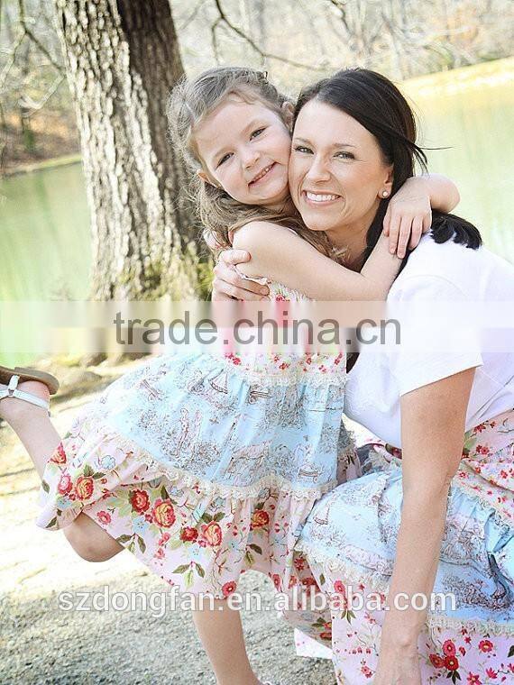 2017 Printed Matching Mother Daughter Clothes Plus Size Maxi Dress