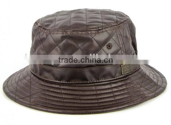 Plaid leather customized mens designer black leather bucket hat