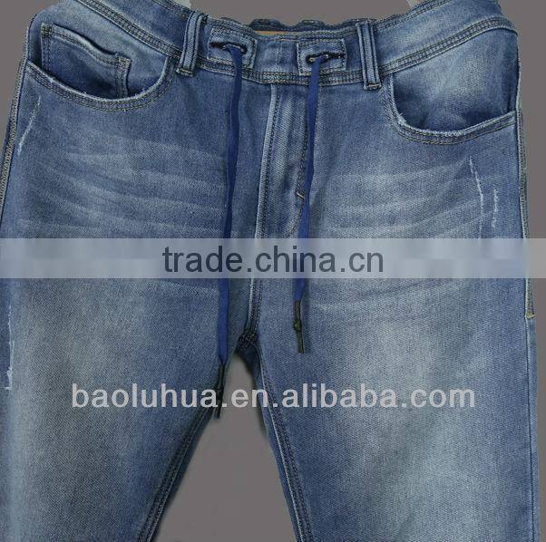blue denim mens elastic waist sports pants