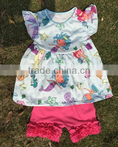 Children sets girls ruffle outfit top and capri back to school clothing set korean kids clothes wholesale