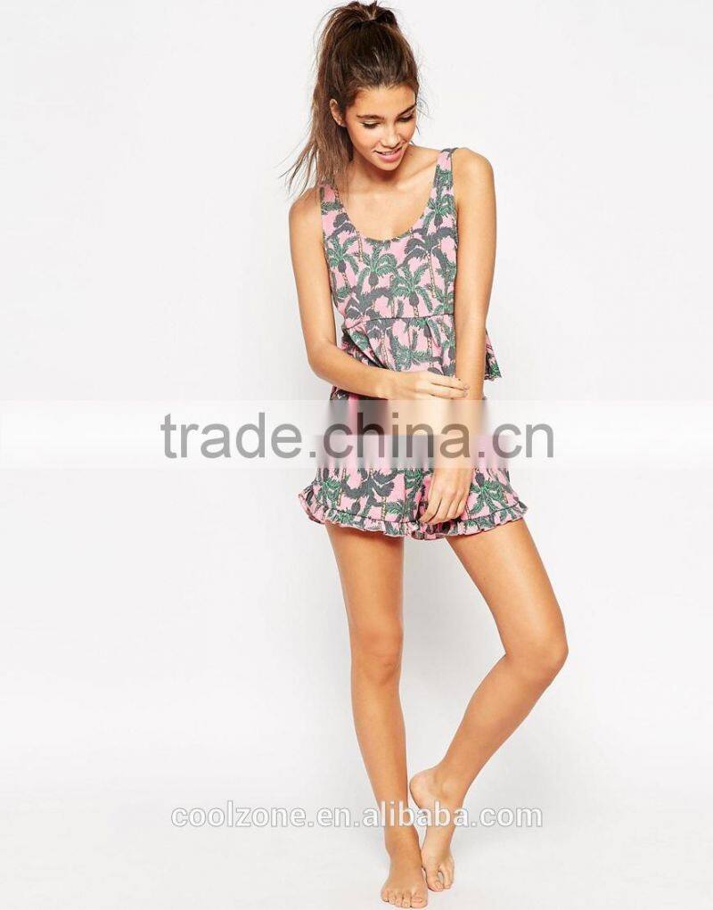 Relaxed fit scoop neck all over printed pajama women adult pajama