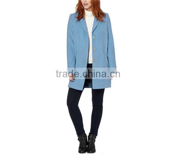 light blue single breasted three quarter length ladies long coats