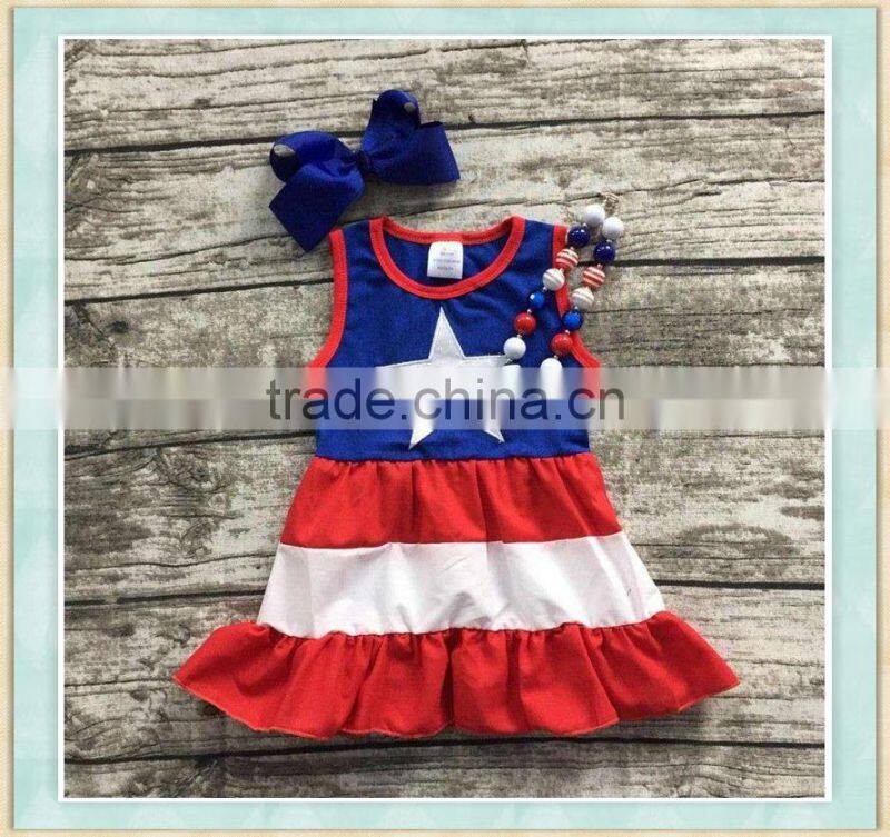 2017 latest children dress designs patriotic style kids red sleevess summer boutique mini dress