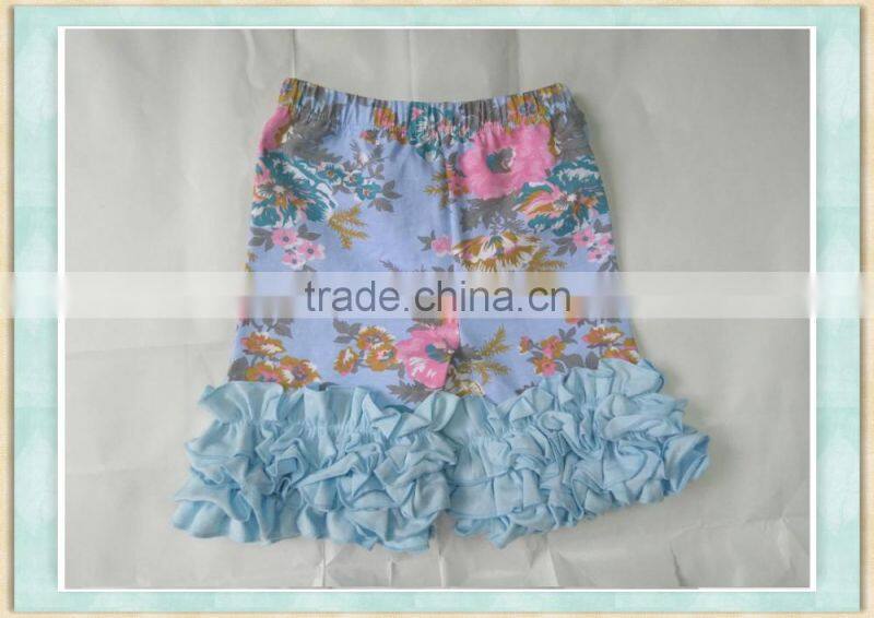 factory direct wholesale children clothes bule ruffle kintted shorts kids wear children boutique clothing