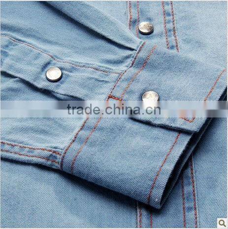 new fashion style slim fit dress denim shirts for men with two pockets and long sleeves