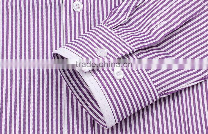 100%cotton high quality long sleeve purple striped mens casual shirts with double collar and one pocket