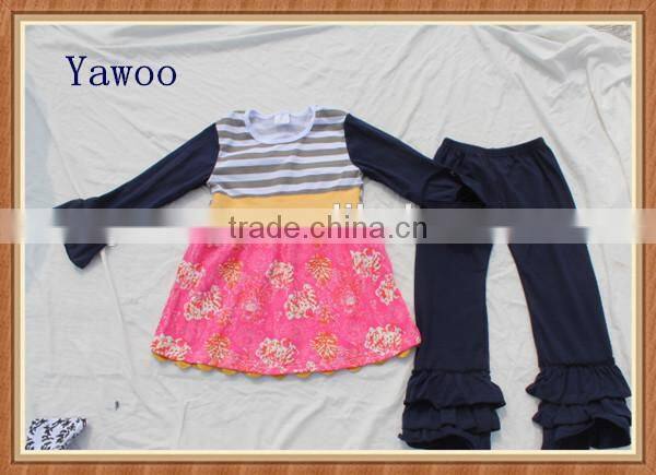 2015 baby clothes turkey 3pcs skirt wholesale kids clothing winter tee w pants bib wholesale children's boutique clothing sets