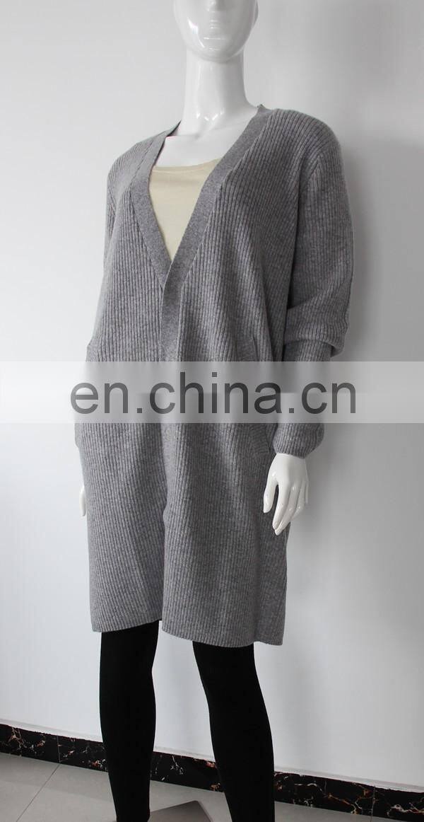 cashmere rib knitting women pure long cashmere cardigan