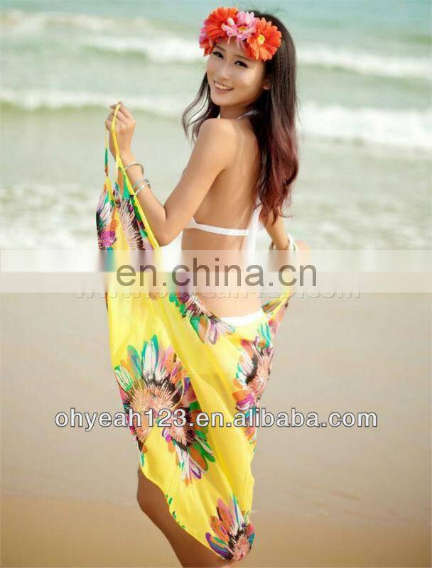 Young ladies beautiful yellow cheap chiffon sarongs wholesale