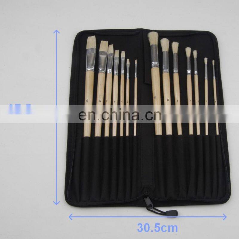 14-Piece Long Handle Bristle Hair Artist Paint Brush Set in Nylon Bag