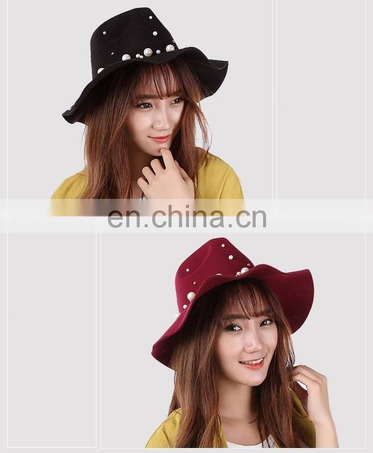 New Style Pearl High Quality Fashinal Felt Fedora Hat