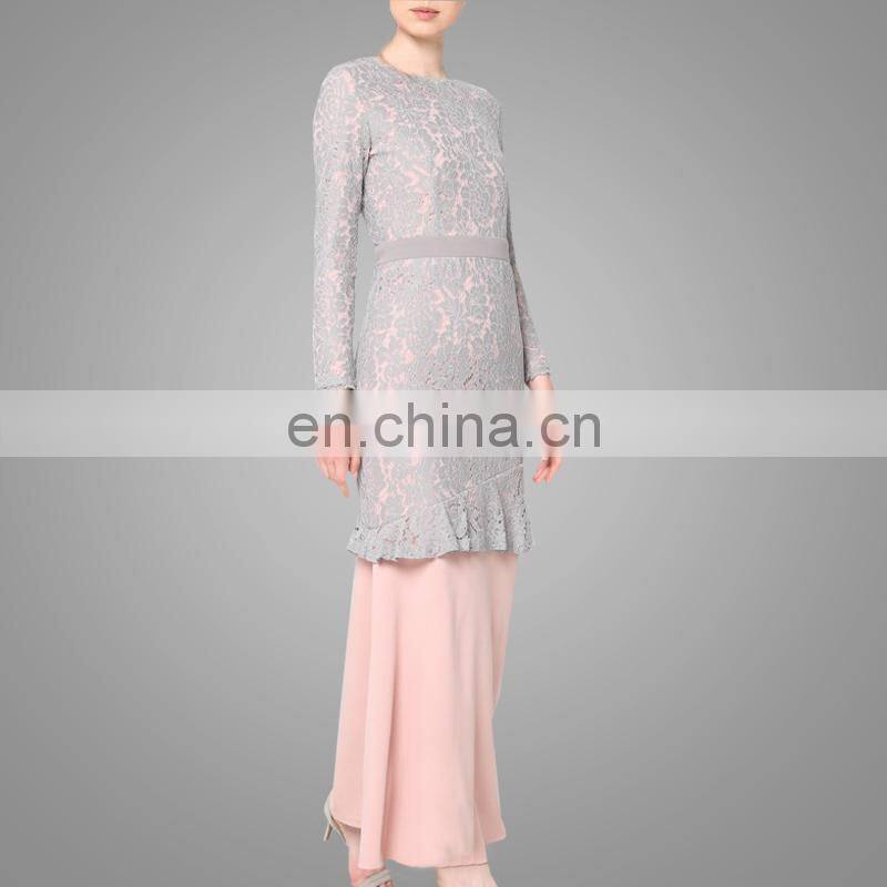 Lace Technics And Polyester Fabric Muslim Abaya Beautiful Ladies Long Dress Elegant Baju Kurung Designs Arabic Clothing