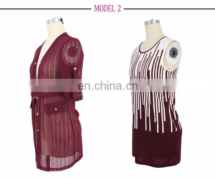 European Design Summer Long Solid Cardigan Roll Up Sleeve With the Vest Printed Dress Women's Set Suit Dress