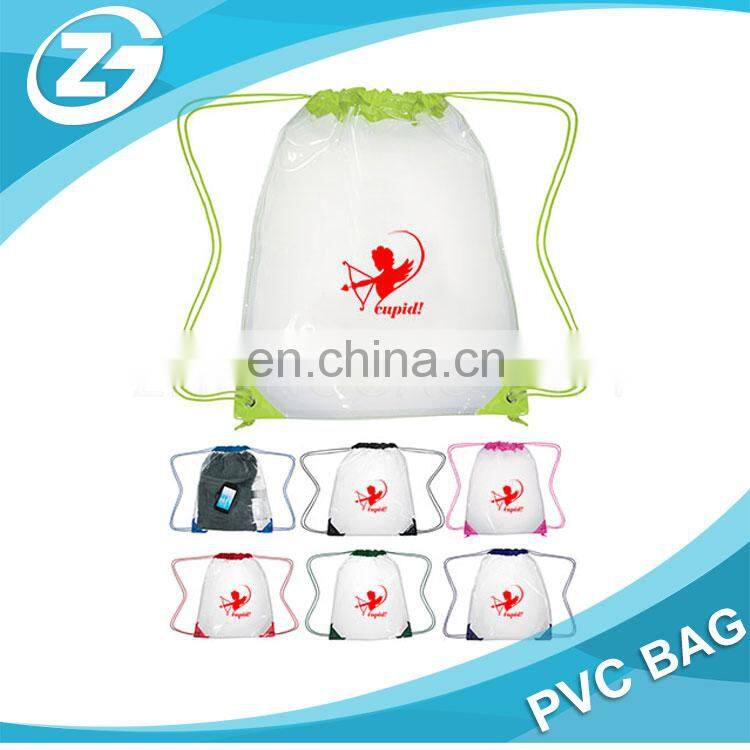 Promotion Custom Logo Screen Printed Cosmetic Waterproof Cheap Transparent Clear PVC Drawstring Travel Packaging Bag