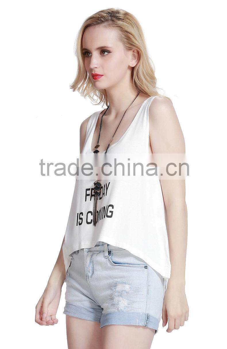 Fashion Cheap Women's Custom Printed Tank Top with 100% Cotton Fabric