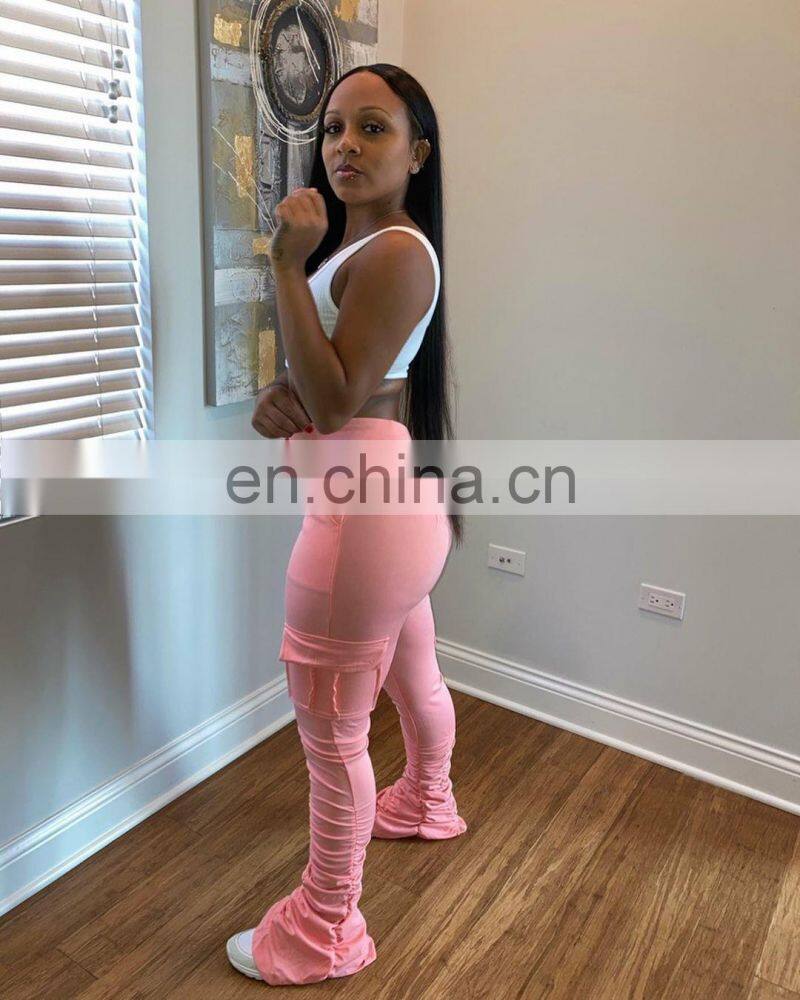 Amazon Hot 2021 European and American casual cotton blended skinny trousers flared mid-waist casual pants