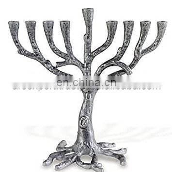 tall silver metal candle menorah