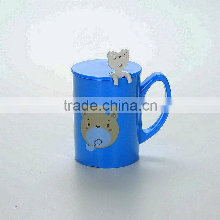 Reusable Cartoon Plastic Cups with handle,lid and spoon--Blue