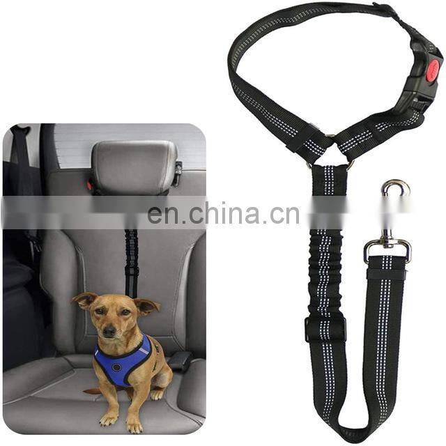 Dog Seat Belt Adjustable Durable Car Seat Belt Reflective Elastic Nylon Bungee Connect Dog Harness in Vehicle Travel Strap Leads