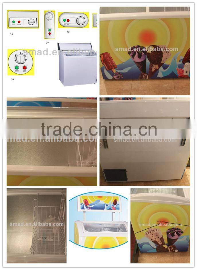 R134a 220V glass door display manual defrost freezer for ice cream