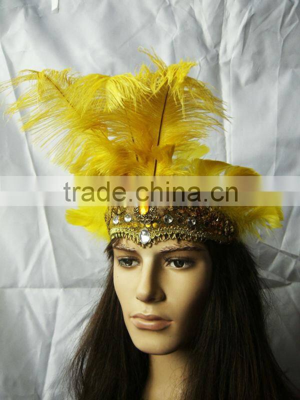 Carnival Headdress Hand Painted(Yellow Color) Lady Headdress With Long Feather