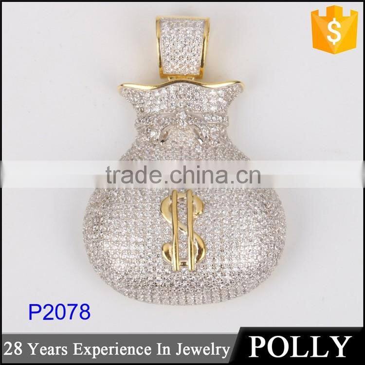 2016 latest hot selling high polished micro setting hip hop jewelry money porket pendant