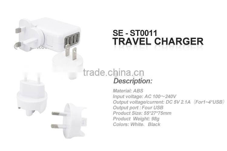 4 USB Ports 5V 2.4A AC Travel Wall Charger High speed charger for Phones