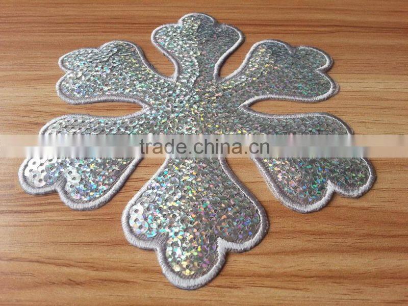 2015 New Arrive heat seal Snowflake Sequin applique patch --- S1433