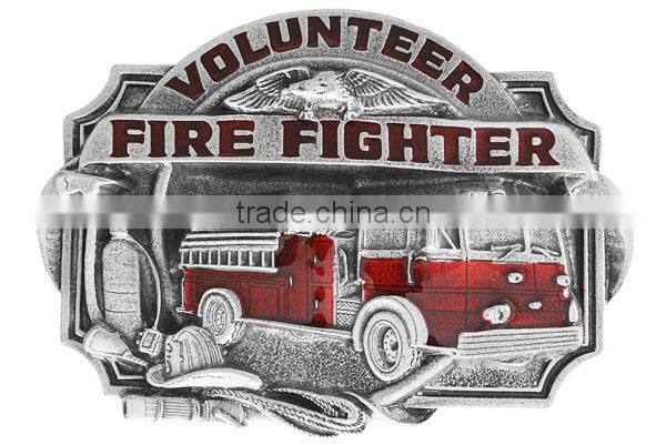 Lead & Nickel Free "Volunteer Firefighter" And Displays A Red Enamel-Filled Firetruck Metal Fridge Magnet