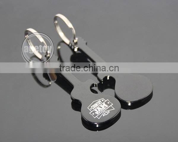 Guitar Shaped Promotional Custom Laser Logo Aluminum Anodizing Black Metal Guitar Keychain Opener