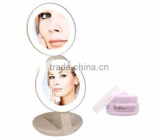 Hot Sale Dual sides folding LED 1x & 10X Magnification Mirror Cosmetic Travel LED Light Magnifying Mirror