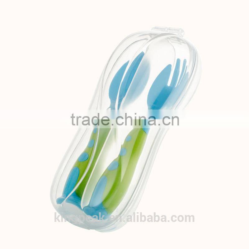 2015 New Product Stand up Baby first Cutlery set /travel cutlery set with case/Kids standing cutlery set /fork and spoon set