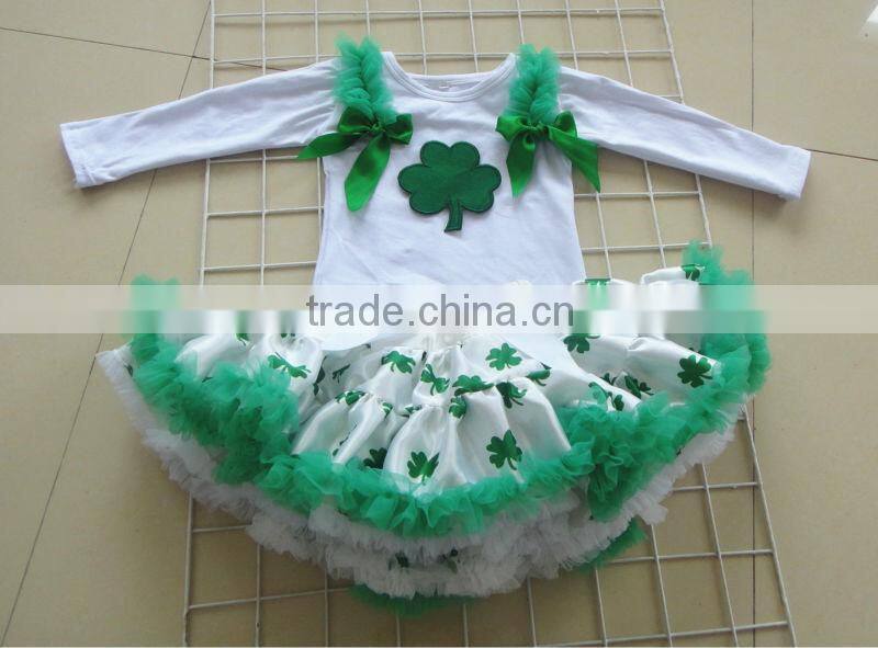 kids clothes four leaf cover print boutique long sleeves top with petti skirt