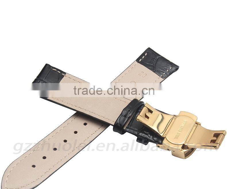 Cheap genuine leather Watch Band with double click stainless steel buckle 18|19|20|21|22mm