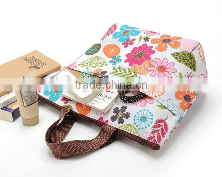 Popular waterproof nylon flower printing girls cooler lunch bag