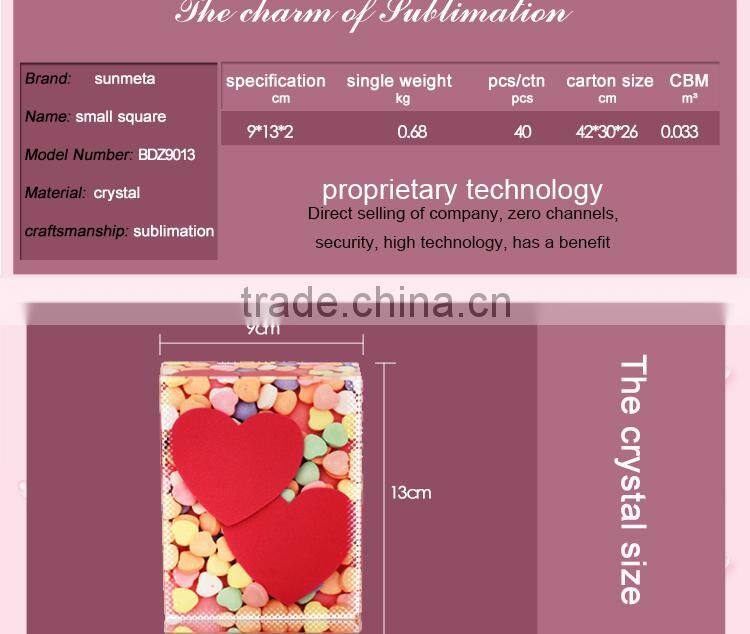 Manufacturer supply Fashion sublimation crystal love photo frame for wedding gift