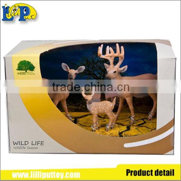 3pcs assorted pvc white-tailed wild deer toy with PDQ