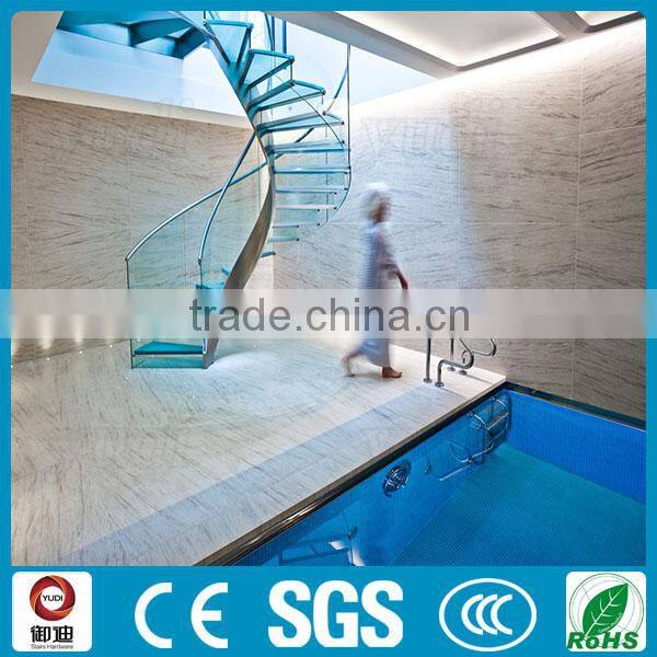 indoor commerical tempered glass curved staircase design
