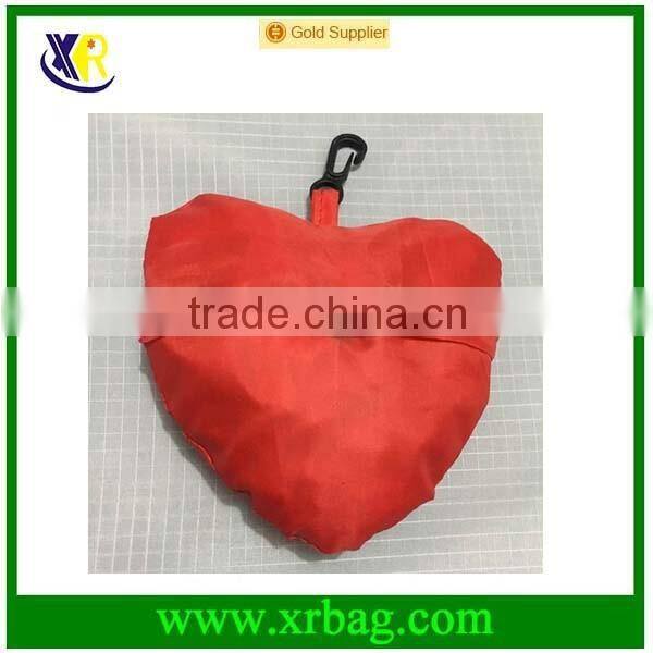 Custom Reusable Grocery Red Heart Shaped Polyester Foldable Shopping Bag