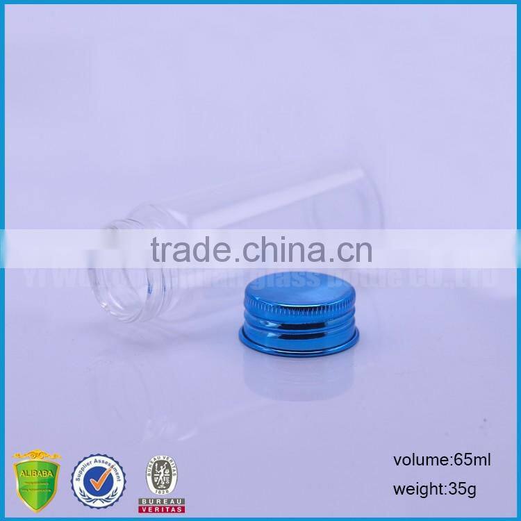 95ml Clear Neck Finish Glass Vials For Perfumes With Blue Aluminum Continuous Thread Cap With liner