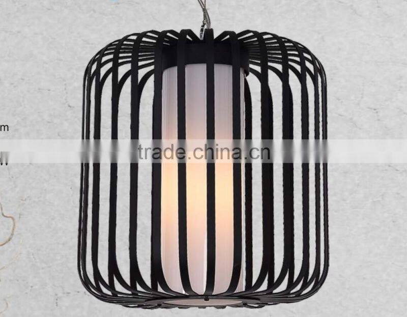 best price pendant lamp hot sale black iron cage white fabric inner shade indoor fancy restaurant hanging light from Guzhen