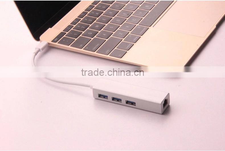 USB3.1 Type-C USB-C to RJ45 Ethernet LAN Adapter With 3 PortUSB Hub for notebook