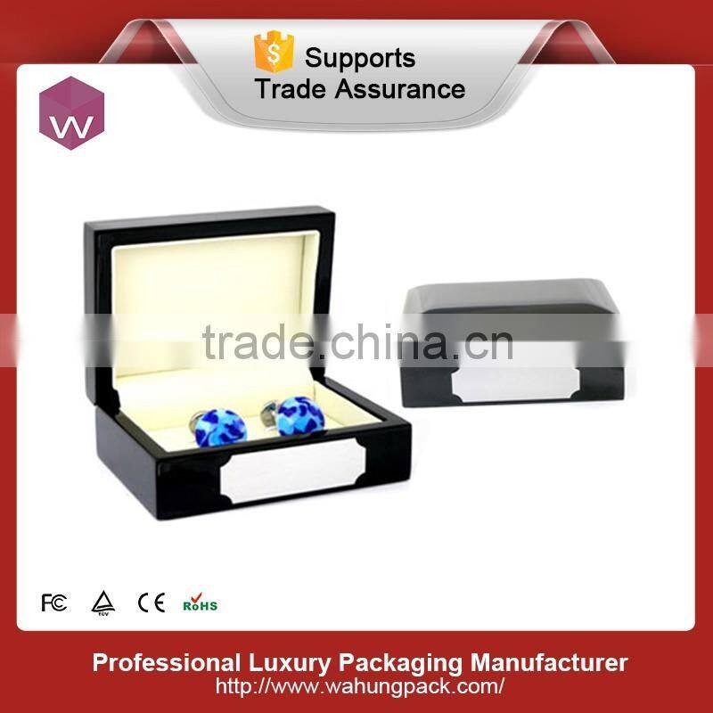 Fancy Lacquered Small Wood Cufflink Box Black Cuffink Wooden Box Hot Sale