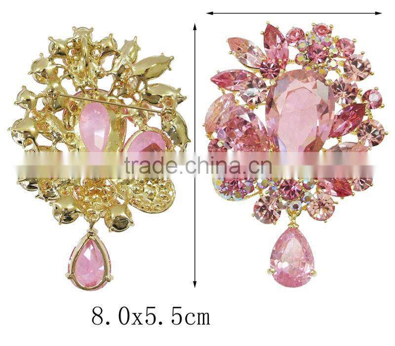 Fashion cheap crystal brooch with zinc alloy