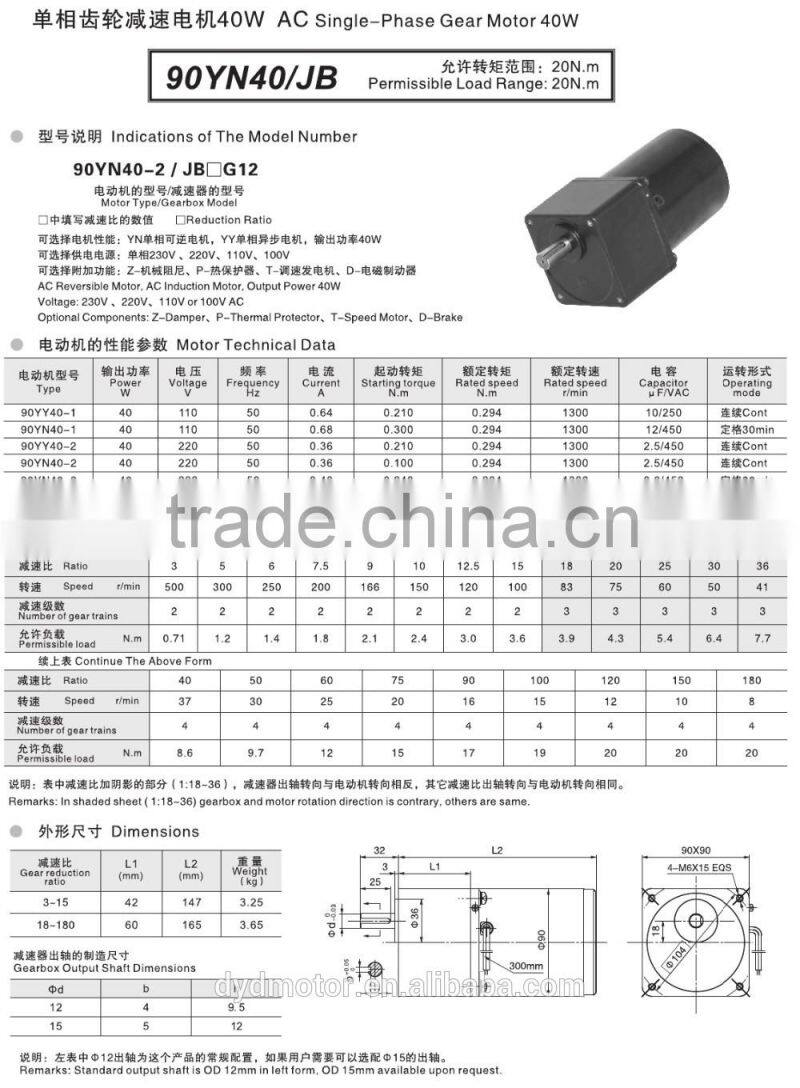 ( 90~150W ) 90 Series Electric 220V AC Induction Geared Motor