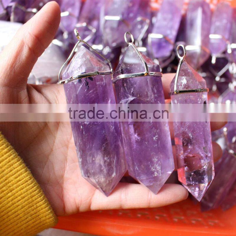 natural polished amethyst quartz crystal pendents