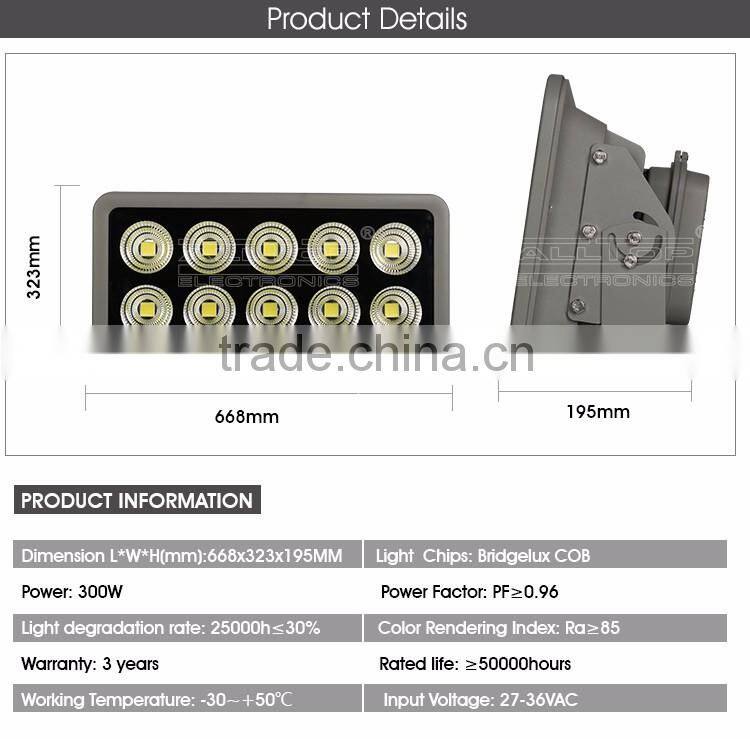 High lumen Waterproof Bridgelux COB IP65 Outdoor 300w led flood light